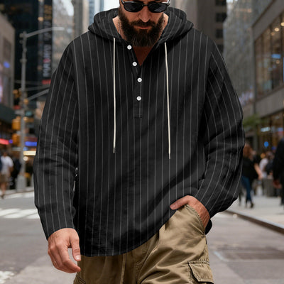Camisa Lino Holgada Talla Grande Hombre a Rayas con Capucha - Image 22