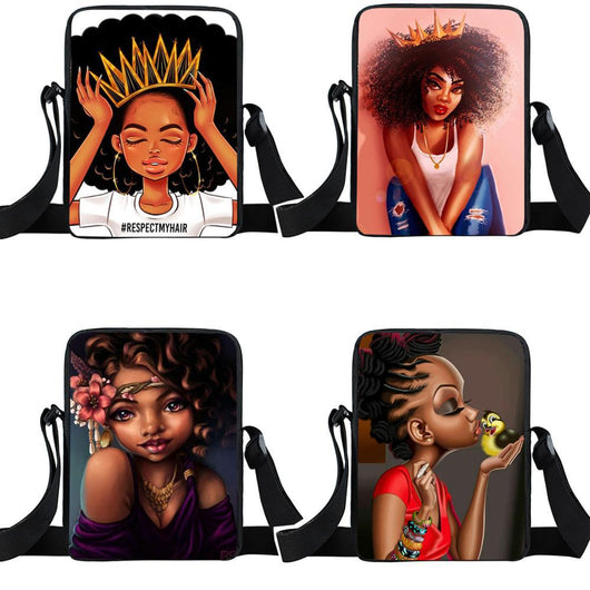 Bolso Diagonal con Diseño de Niña Afro - Negro - Image 7