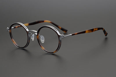 Lentes Retro de Titanio Puro Montura Redonda Carey para Miopía - Image 37