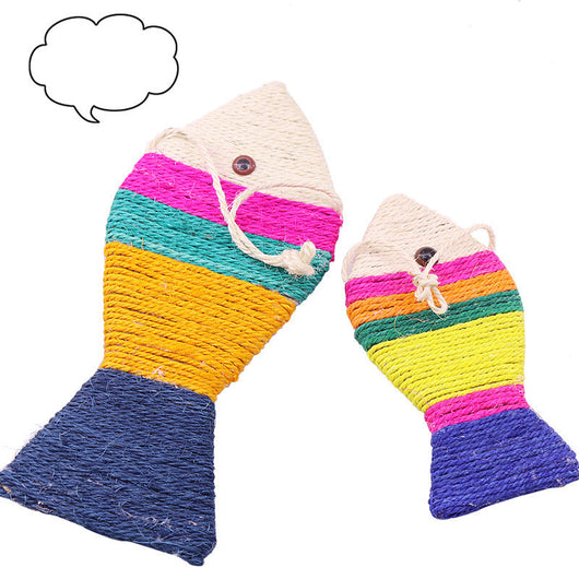 Two colorful fish-shaped sisal cat scratch boards, one large and one small, with striped bodies and dark blue tails. - Image 6