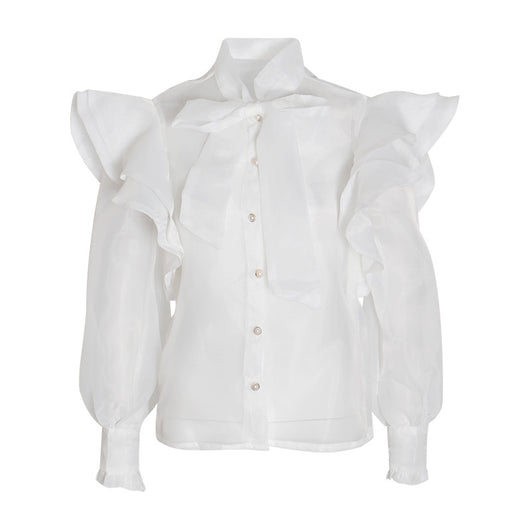 Blusa Manga Larga con Moño y Volantes para Mujer - Image 12