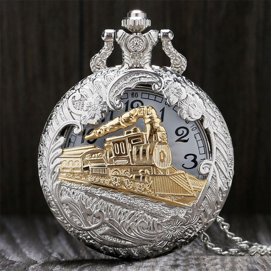 Reloj de Bolsillo Clásico Grande con Diseño Nostálgico de Locomotora Hueca