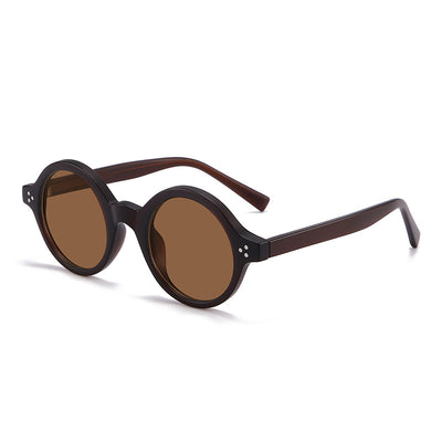 European and American vintage round frame polarized sunglasses with a sand transparent TR90 CAP frame and black and grey lenses. - Image 7