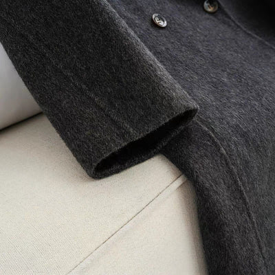 Abrigo de Lana Coreano Gris Oscuro Holgado Largo Mujer Premium - Image 8