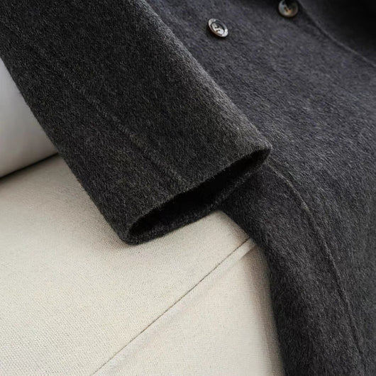 Abrigo de Lana Coreano Gris Oscuro Holgado Largo Mujer Premium - Image 8