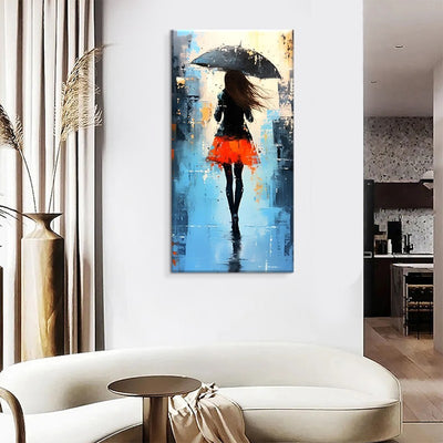 Cuadro Óleo Abstracto Moderno con Figuras Caminando Bajo la Lluvia - Pintura Artesanal en Lienzo para Decoración del Hogar - Image 5