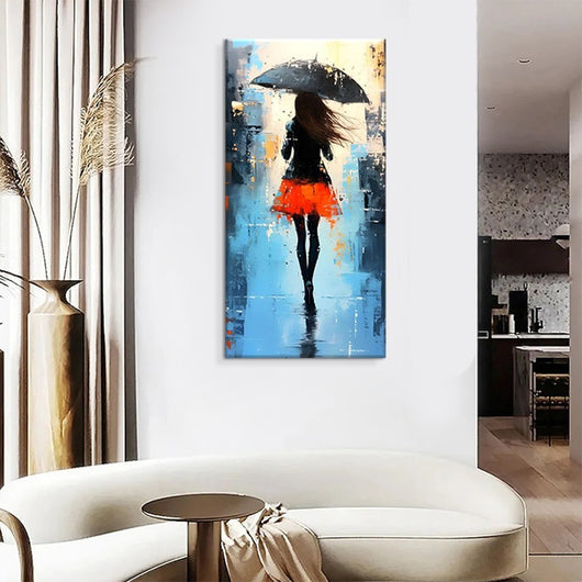 Cuadro Óleo Abstracto Moderno con Figuras Caminando Bajo la Lluvia - Pintura Artesanal en Lienzo para Decoración del Hogar - Image 5