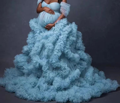 Vestido Premamá Hombros Descubiertos Multicolor para Sesiones Fotográficas - Image 10