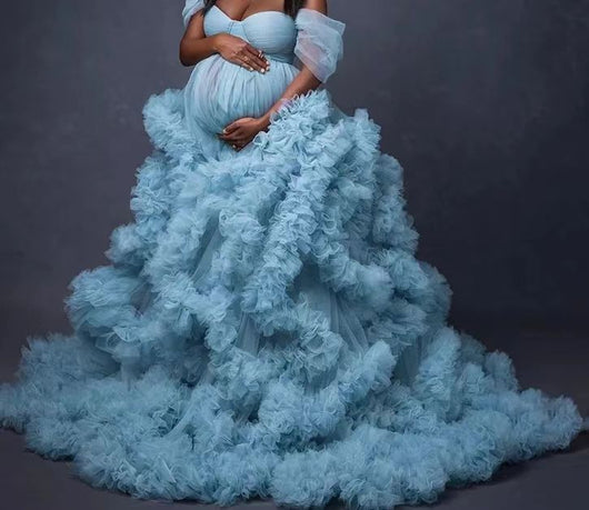 Vestido Premamá Hombros Descubiertos Multicolor para Sesiones Fotográficas - Image 10
