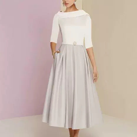 Vestido Elegante Hombros Descubiertos Manga Corta para Eventos