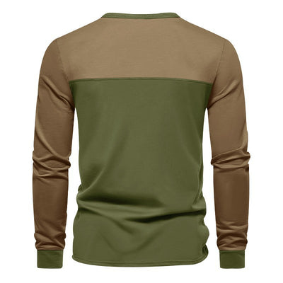 Camisa Casual de Cuello Henry con Combinación de Colores - Manga Larga Estilo Retro - Image 13