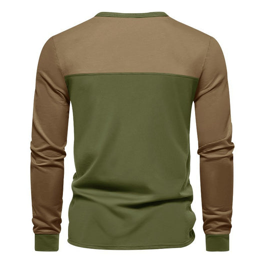 Camisa Casual de Cuello Henry con Combinación de Colores - Manga Larga Estilo Retro - Image 13