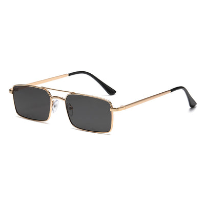 Black rectangular sunglasses with a double beam and dark gray lenses, angled on a white background. - Image 8