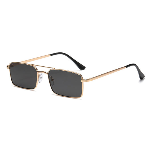 Black rectangular sunglasses with a double beam and dark gray lenses, angled on a white background. - Image 8