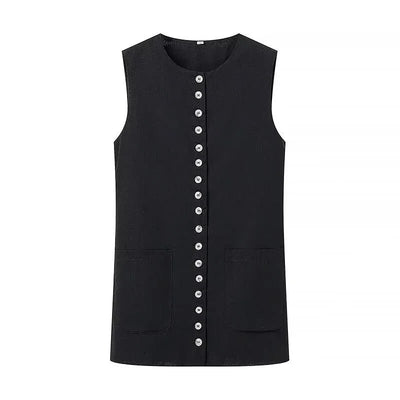 Versatile Buttons Design Round Neck Vest Top