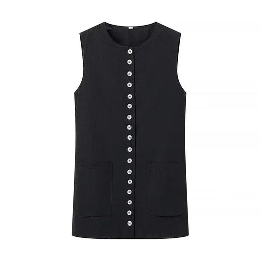 Versatile Buttons Design Round Neck Vest Top