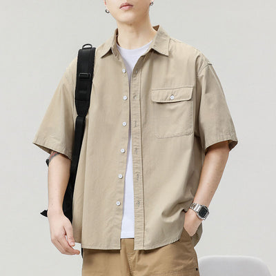 Camisa Holgada de Algodón Japonés para Hombre - Colores Sólidos - Image 7
