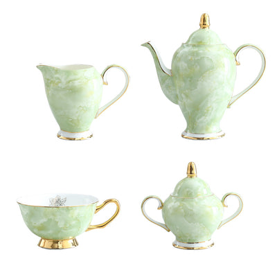 Juego de Café Minimalista en Porcelana Ósea con Filete Dorado - Image 2