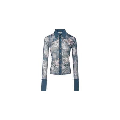 Blusa Mesh Plisada con Estampado y Cintura Ajustable - Image 4