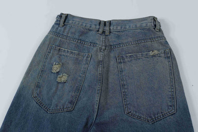 Shorts Vaquero Recto Desgastado con Roturas Retro para Hombre - Image 24