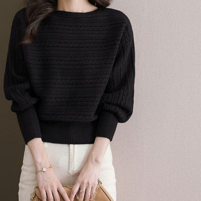 Blusa Tejida Cuello Barco Manga Murciélago Suelta para Otoño e Invierno - Image 5
