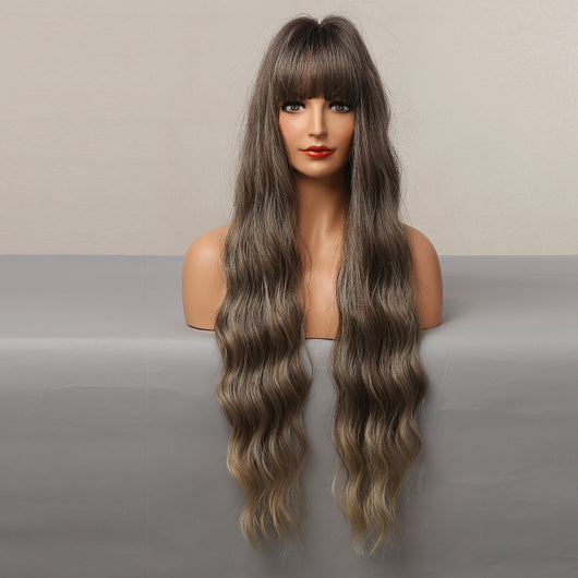 Cabello Rizado Castaño con Transición Dorada - Image 3