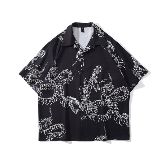 Camisa Suelta Estampada de Manga Corta Unisex