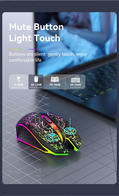 Ratón Gaming Inalámbrico Dual Mode 2.4GHz Recargable con Luz LED Respirable - Image 28