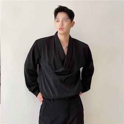 Camisa de Seda Satinada Suelta Manga Larga para Hombre - Image 3