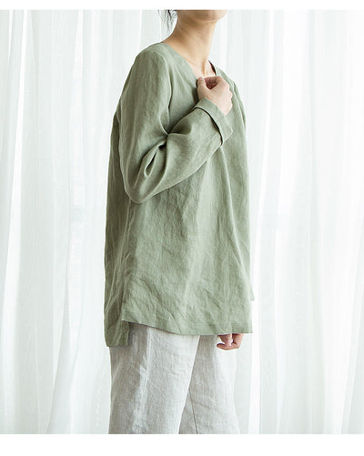 Blusa de Lino Puro Cuello V Manga Larga para Mujer - Image 14