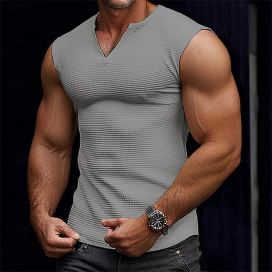 Camiseta sin Mangas Textura Waffle Colores Sólidos Hombre - Image 16