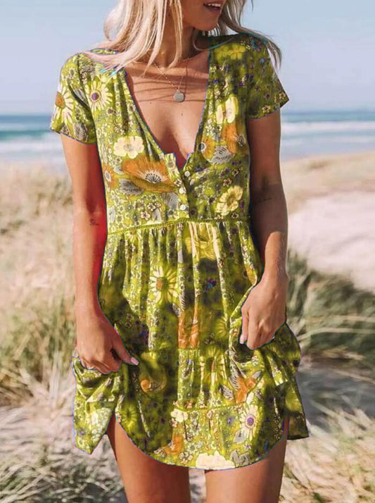Vestido Estampado Escote V Manga Corta para Mujer - Image 2