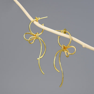 Aretes de Plata S925 Diseño Minimalista Moño para Mujer - Image 3