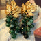 Vintage Grape Handmade Plateado Pin Earrings Verde Chalcedony Ear Clip