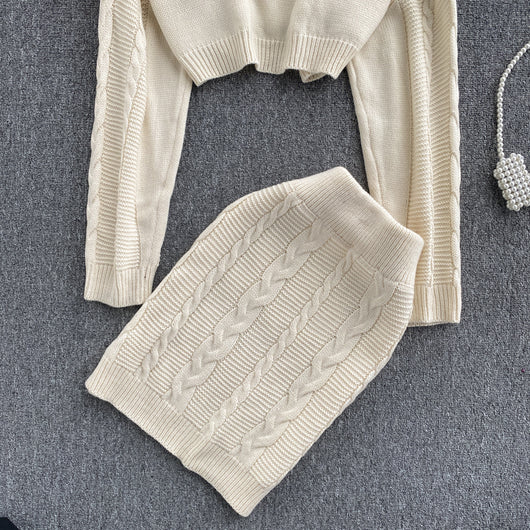 Conjunto Vintage Falda Alta con Suéter Retorcido de Manga Larga - Image 17