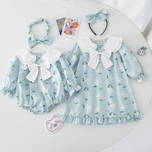 Vestido Enterizo Azul con Mangas Largas para Niñas