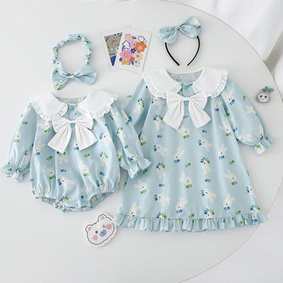Vestido Enterizo Azul con Mangas Largas para Niñas