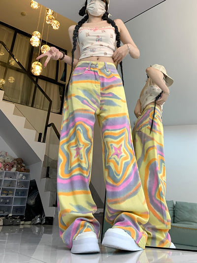 Pantalones Vaqueros Florados Anchos Cintura Alta XINGX - Image 12