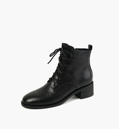 Botas Tobilleras de Cuero Estilo Retro con Cierre Lateral y Cordones - Image 20
