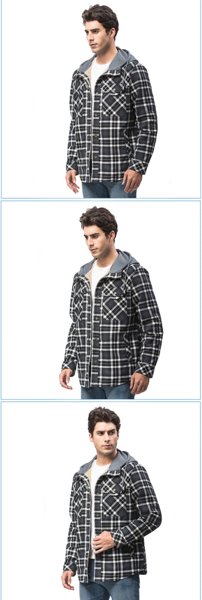 Chaqueta Acolchada Térmica a Cuadros con Capucha y Forro Polar para Hombre - Image 18