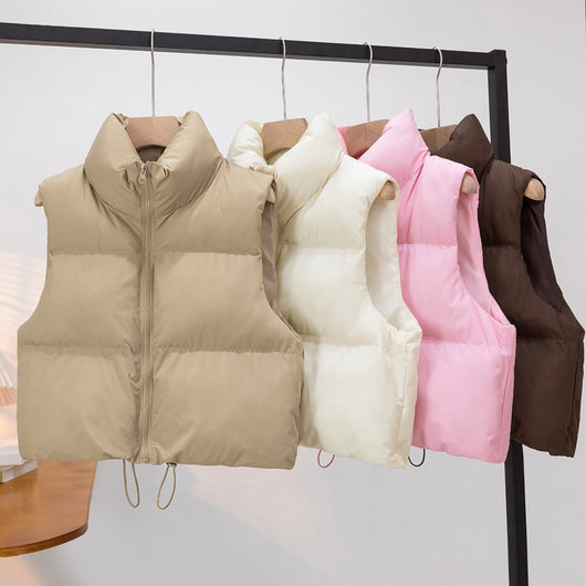Chaleco Acolchado de Plumón para Mujer con Cuello Alto Grueso y Cálido