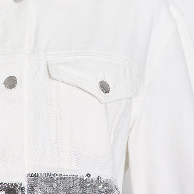 Chaqueta Denim Oversize con Lentejuelas, Bolsillos y Detalles Rotos - Image 8