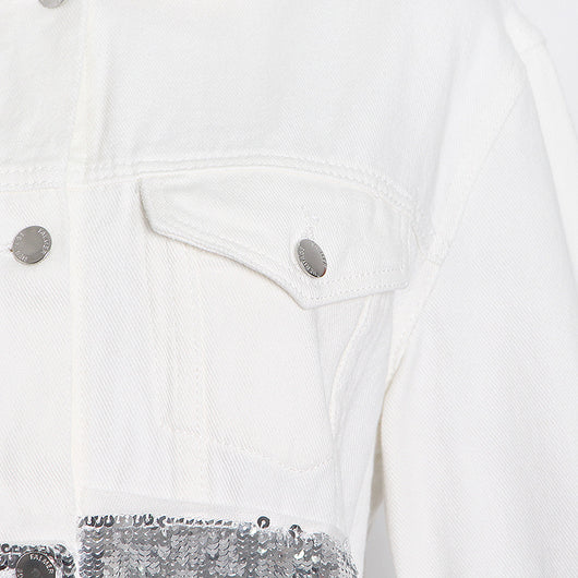 Chaqueta Denim Oversize con Lentejuelas, Bolsillos y Detalles Rotos - Image 8