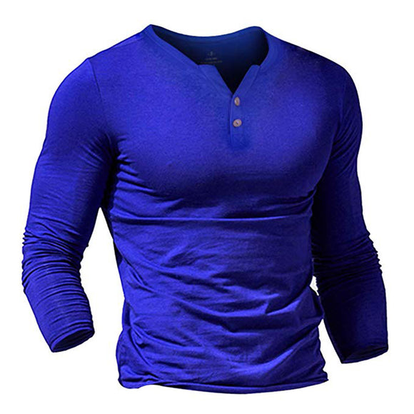Camiseta Slim Fit Cuello V Manga Larga Color Liso para Hombre