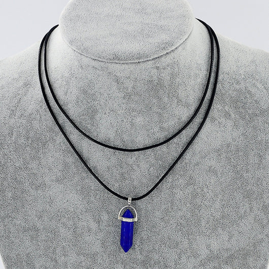 Collar Colgante de Piedra Natural con Cuerda de Cuero Doble y Cristal Hexagonal - Image 32