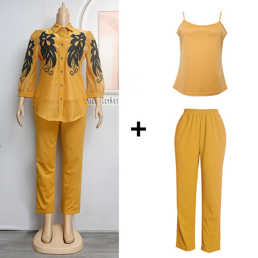 Conjunto de 3 Piezas: Camisa, Tirantes y Pantalón Lápiz - Image 3