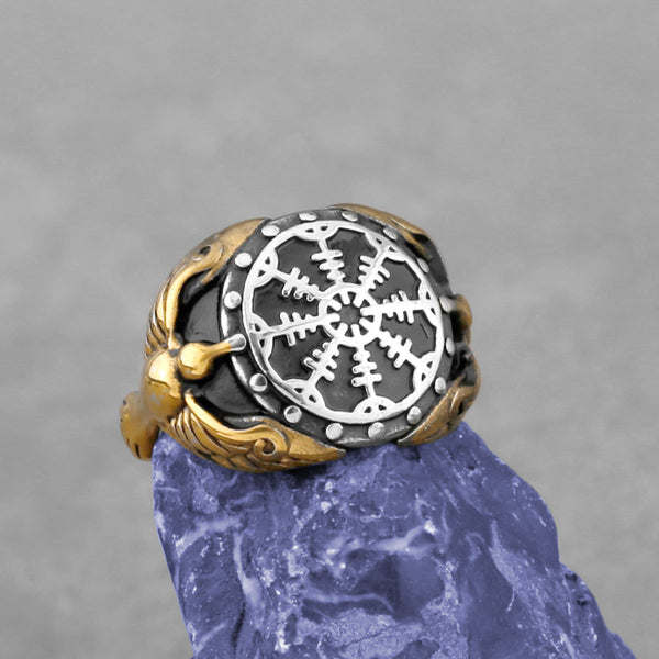 Anillo de Acero Inoxidable con Brújula y Runas Nórdicas para Hombre