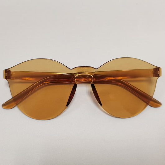 Trendy one-piece candy-colored sunglasses with dark gray lenses and a unique wavy top edge. - Image 2