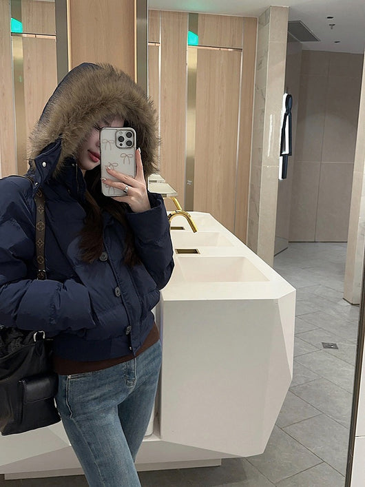 Chaqueta Corta Acolchada con Cuello de Pelaje para Mujer - Image 21