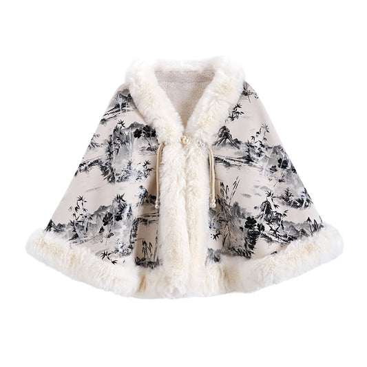 Poncho Étnico Invierno con Cuello de Pelaje Grande - Oferta Especial